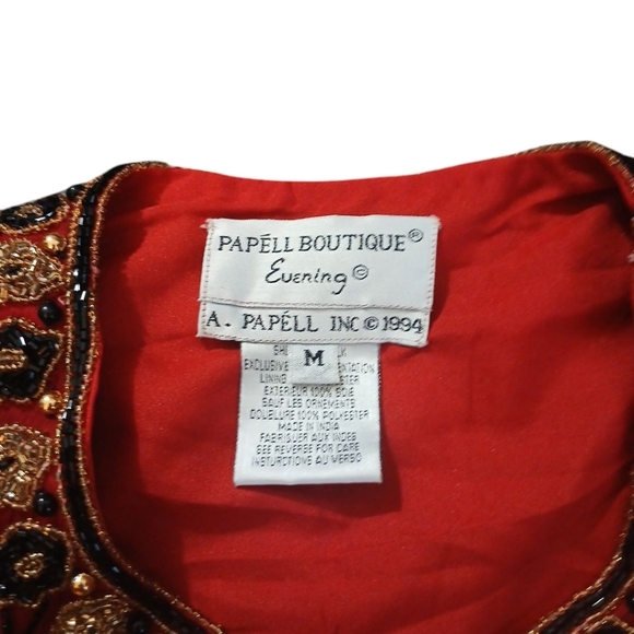 Pappel Boutique Red and Gold Ornate Cropped Blazer Size Medium - Picture 5 of 8